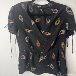 Madewell Feather Silk Black Peplum Blouse